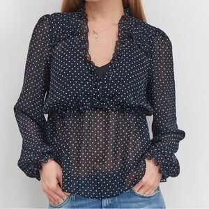 Avec Les Filles V-neck Long Sleeve Polka Dot Top